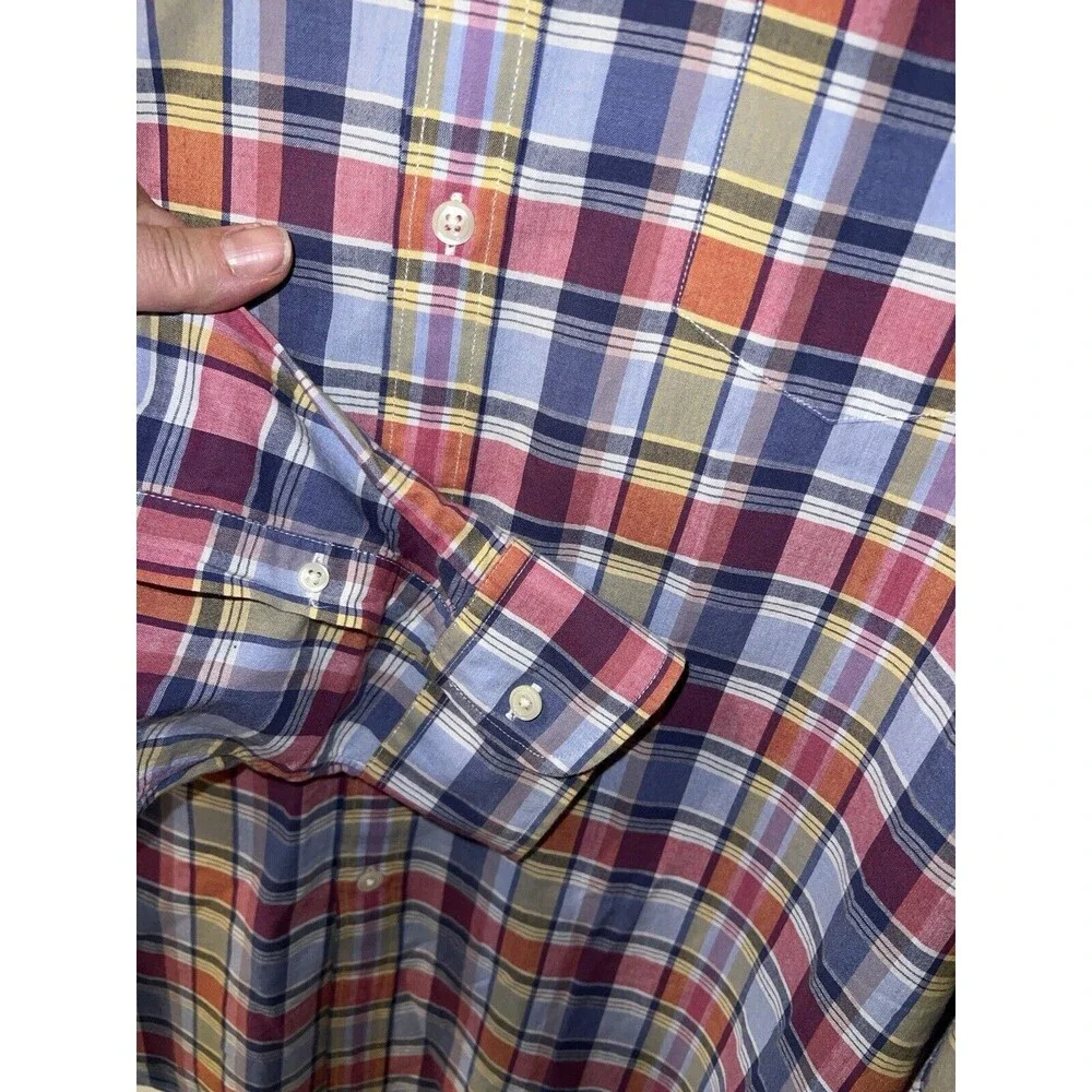 J Crew Tailored Madras Shirt Mens XL Button Front Long Sleeve Blue Plaid preppy